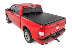 Ram 1500 TRX Soft Roll Up Bed Cover - Rough Country - Sleek Low-Profile, Marine-Grade Vinyl - Matte Black - '21-'24